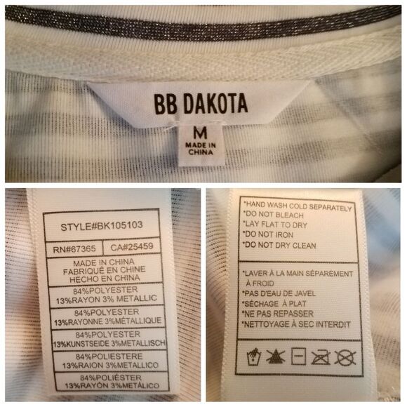 NWOT|BB Dakota Blue Metallic Striped Short Sleeve Top, MEDIUM - Picture 6 of 6